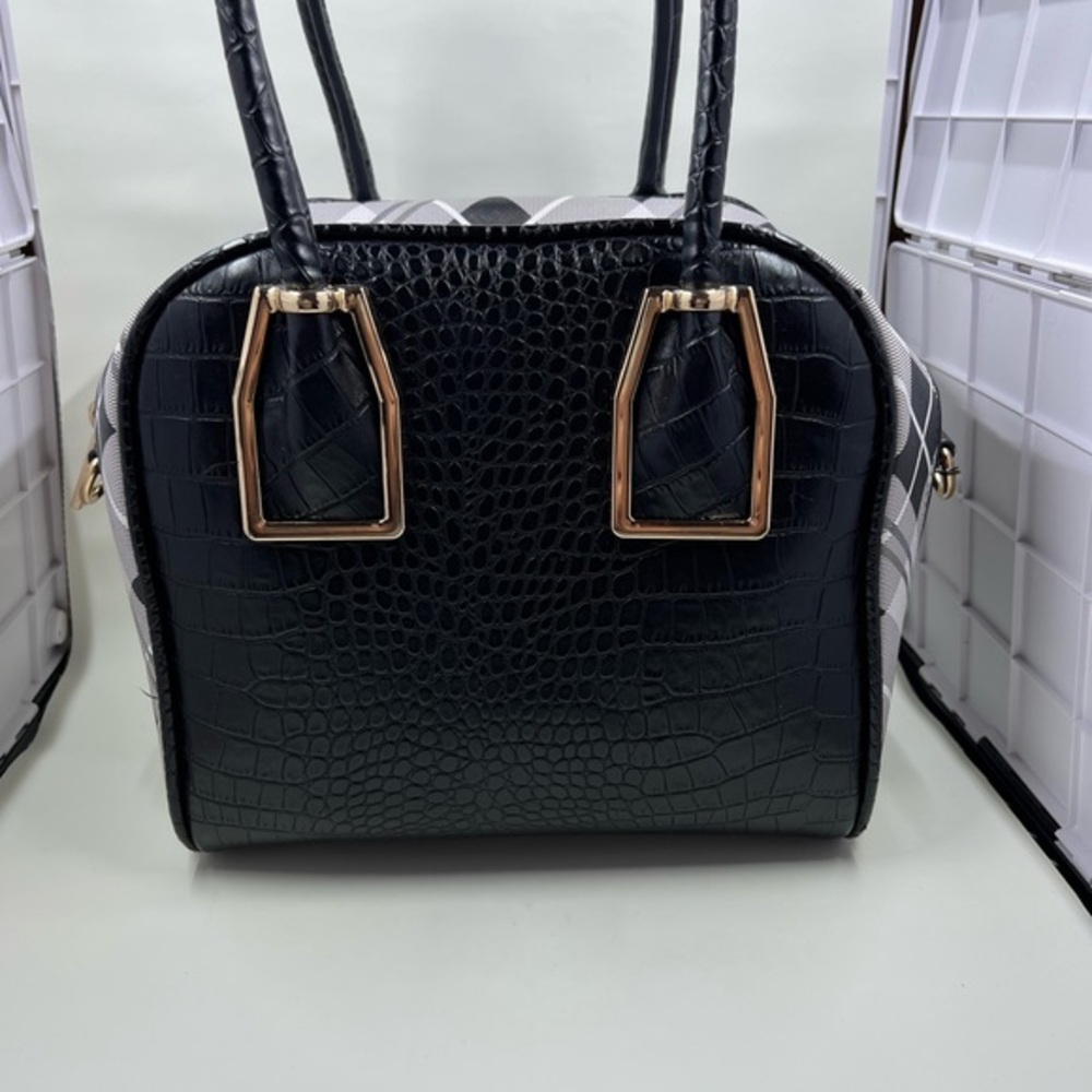Black and white check pattern satchel bag